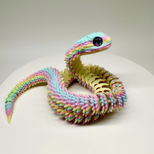 Articulated 3D Printed Flexible Snake Fidget Toy | Dazzling Iridescent PLA Posable Desk Decor | Stress Relief Wearable Unique Gift