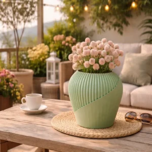 Minimalist Ribbed Vase 3D Printed Decorative for Faux or Dried Flowers