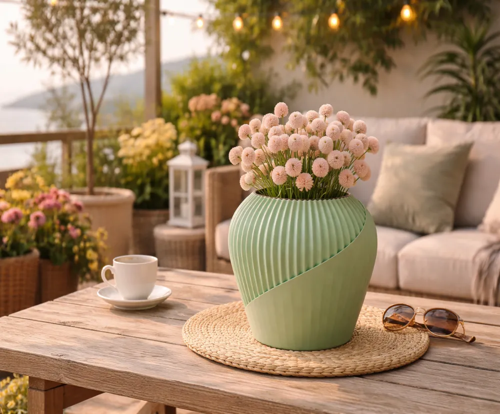 Minimalist Ribbed Vase 3D Printed Decorative for Faux or Dried Flowers