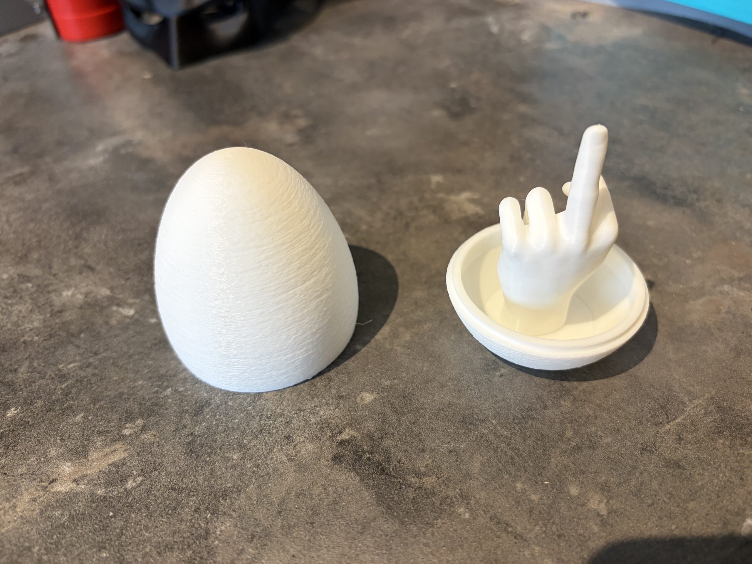 3D Printed Egg With The Middle Finger